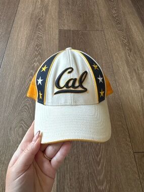 Cal Berkeley Script Baseball Cap in Cream with Navy & Gold Trim